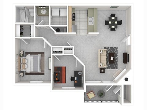 Floor plan for 1 bed, 1 bath, 878 sqft